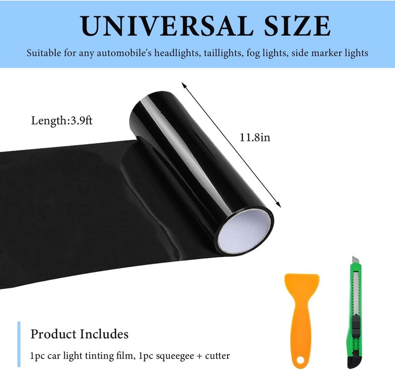 MUQIDA Headlight Vinyl Film Sticker Sheet Roll, 47.2"×11.8" Self-Adhesive Tint Vinyl Film for Car Tail Lights Fog Lights, Air-Release Headlight Tint Wrap Film with Squeegee & Cutter (Dark Black) - Image 2